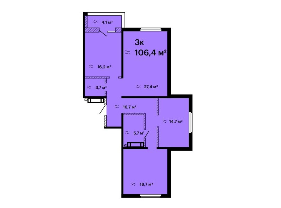 Планування 3-кімнатної квартири в ЖК Оскар 106.4 м², фото 211028 Планування 3-кімнатної квартири в ЖК Оскар 106.4 м², фото 211028