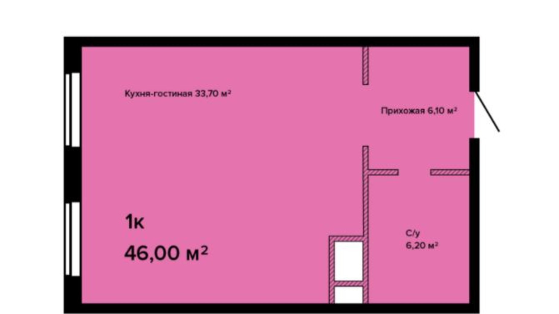 Планування квартири студії в ЖК Sea View 46 м², фото 211155