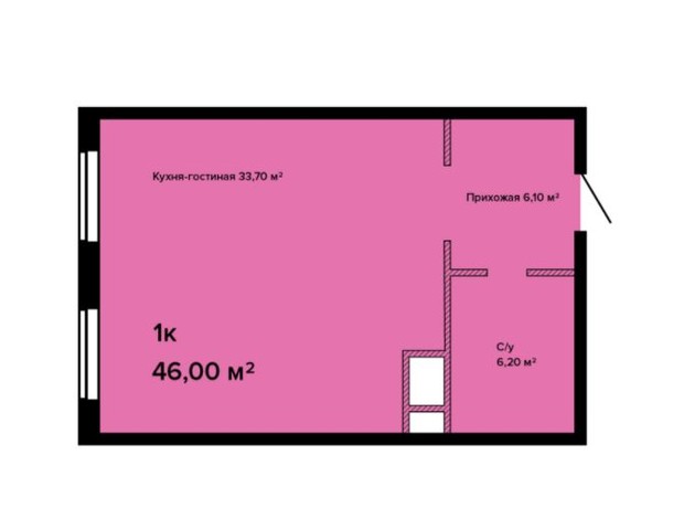 ЖК Sea View: планировка 1-комнатной квартиры 46 м²