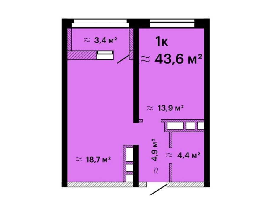 Планировка 1-комнатной квартиры в ЖК Альтаир-3 43.6 м², фото 211209 Планировка 1-комнатной квартиры в ЖК Альтаир-3 43.6 м², фото 211209