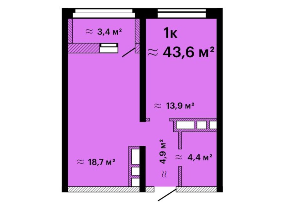 Планировка 1-комнатной квартиры в ЖК Альтаир-3 43.6 м², фото 211213 Планировка 1-комнатной квартиры в ЖК Альтаир-3 43.6 м², фото 211213