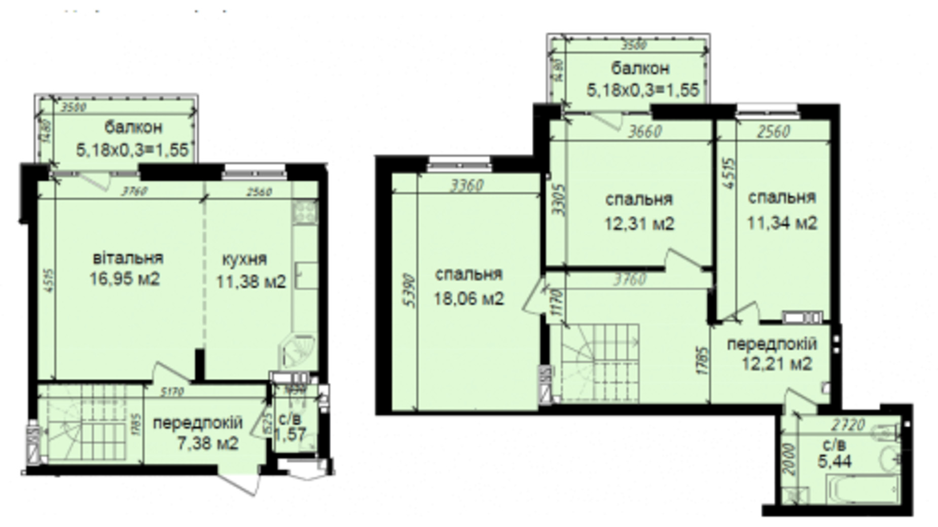 Планування багато­рівневої квартири в ЖК Кришталеві джерела 99.74 м², фото 211335