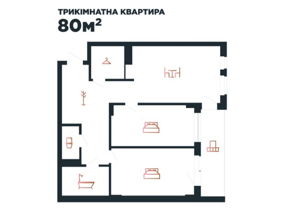 Планування 3-кімнатної квартири в ЖК Авторський 80 м², фото 211880 Планування 3-кімнатної квартири в ЖК Авторський 80 м², фото 211880