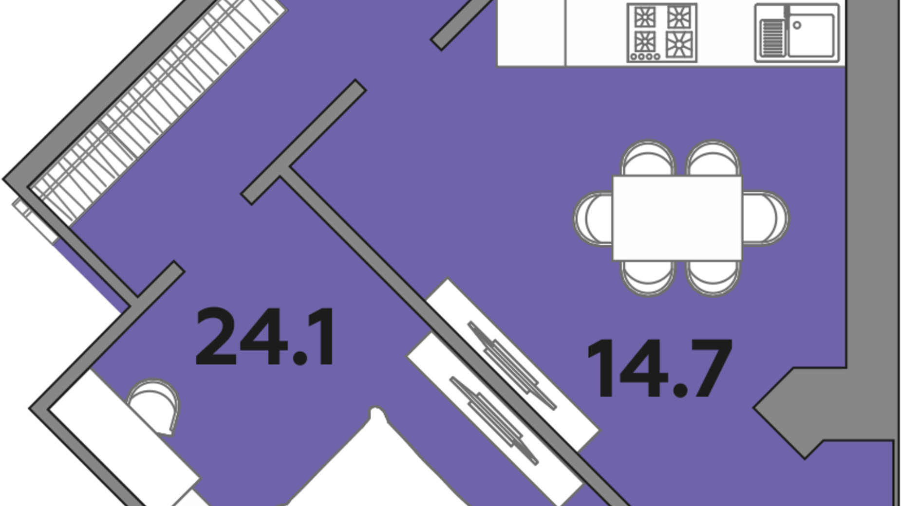 Планування 1-кімнатної квартири в ЖК Яровиця 44.8 м², фото 212608