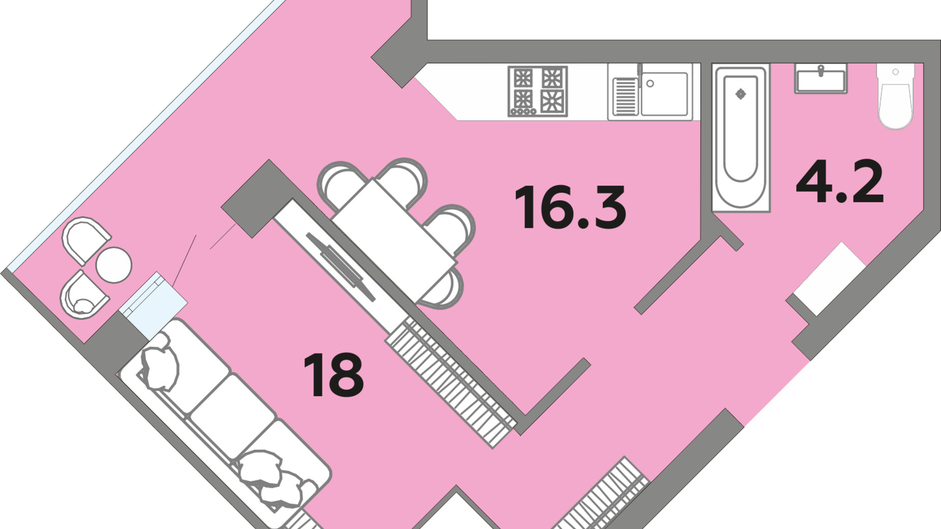 Планування 1-кімнатної квартири в ЖК Яровиця 41.8 м², фото 212612