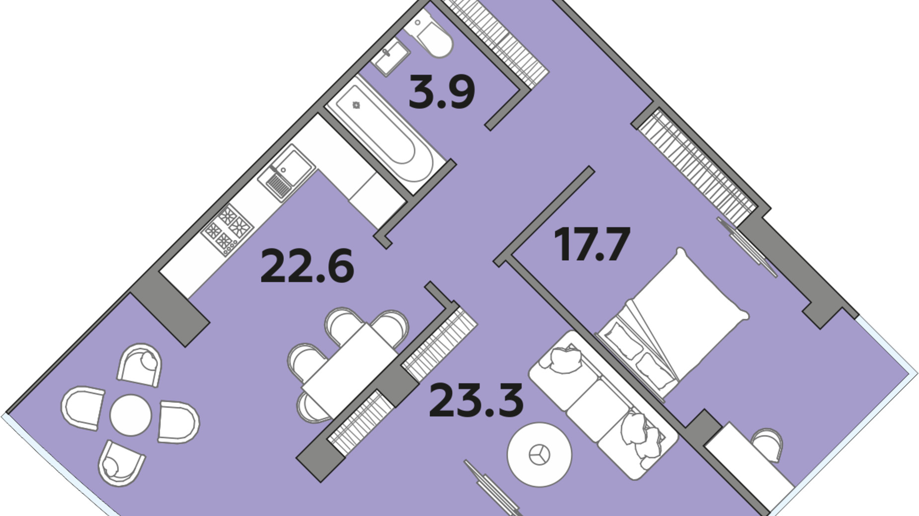 Планування 2-кімнатної квартири в ЖК Яровиця 74 м², фото 212614