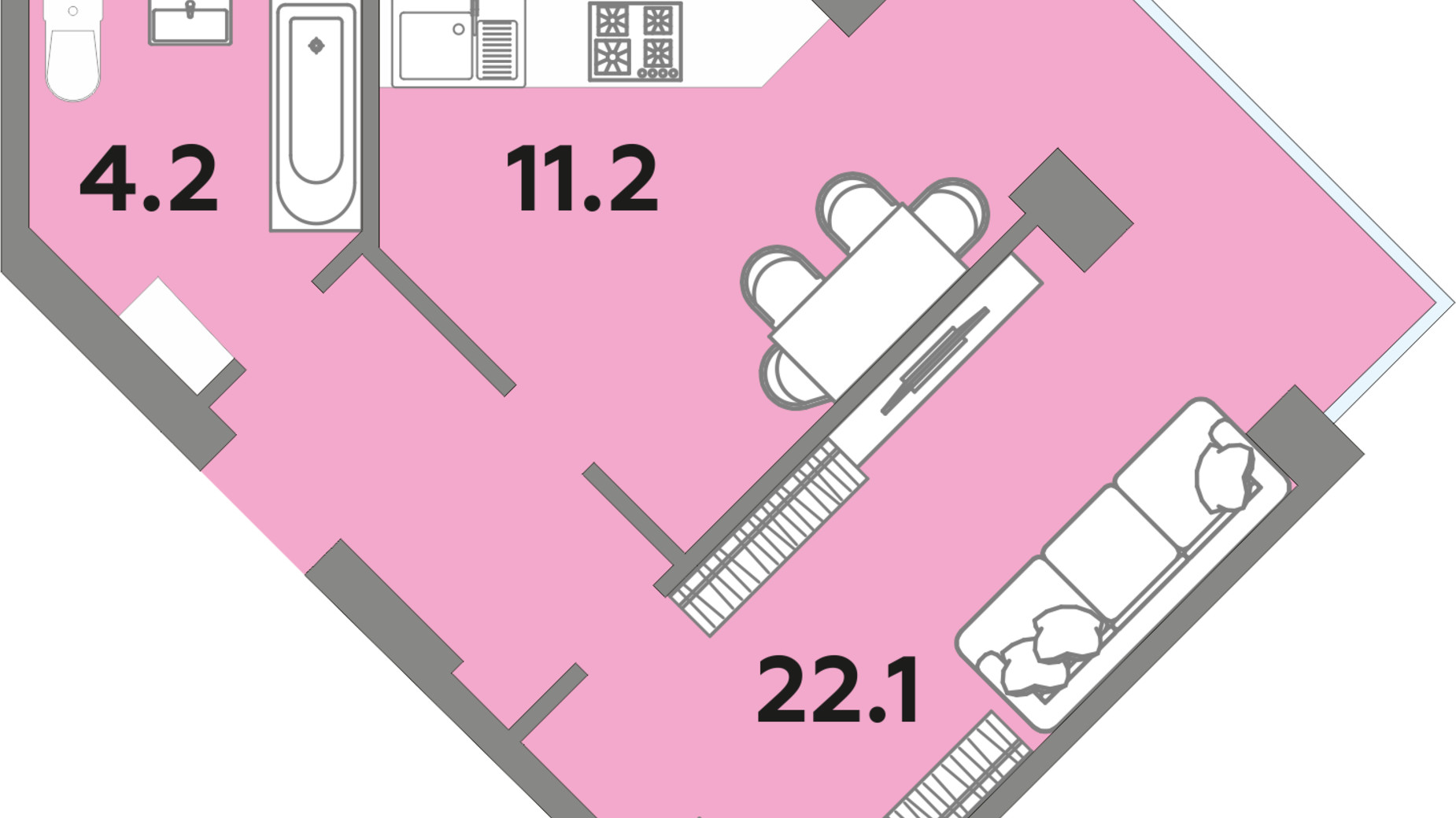 Планування 1-кімнатної квартири в ЖК Яровиця 44.2 м², фото 212624