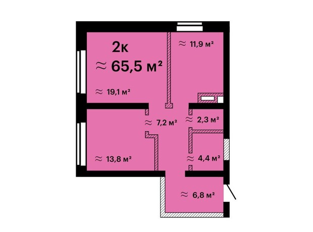 Апарт-комплекс Морская резиденция: планировка 2-комнатной квартиры 65.5 м²