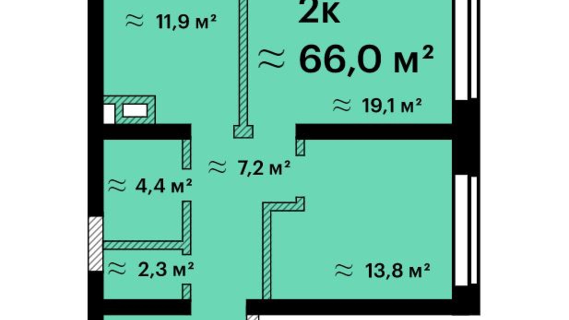 Планировка 2-комнатной квартиры в Апарт-комплекс Морская резиденция 66 м², фото 212777