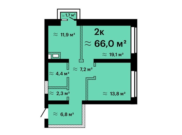 Апарт-комплекс Морская резиденция: планировка 2-комнатной квартиры 66 м²