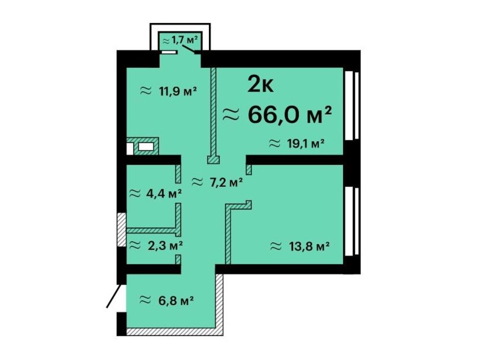 Планировка 2-комнатной квартиры в Апарт-комплекс Морская резиденция 66 м², фото 212777 Планировка 2-комнатной квартиры в Апарт-комплекс Морская резиденция 66 м², фото 212777