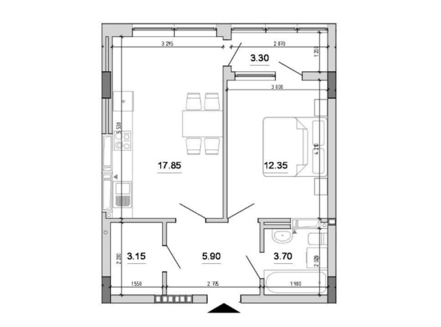 ЖК Forward: планування 1-кімнатної квартири 46.25 м²