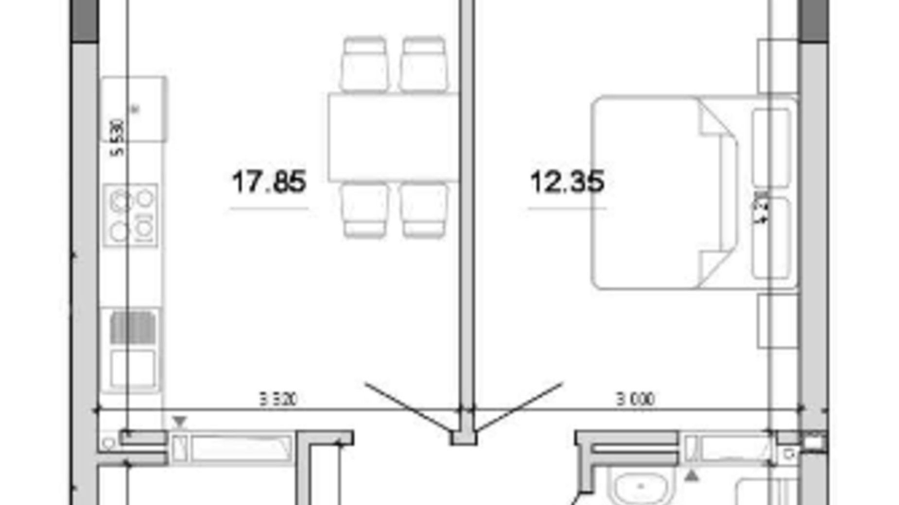 Планировка 1-комнатной квартиры в ЖК Forward 46.15 м², фото 212814