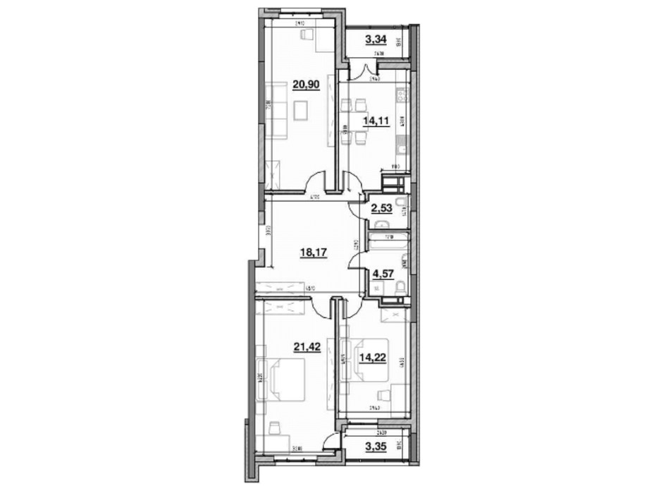 Планування 3-кімнатної квартири в ЖК Львівська Площа 102.19 м², фото 212818 Планування 3-кімнатної квартири в ЖК Львівська Площа 102.19 м², фото 212818