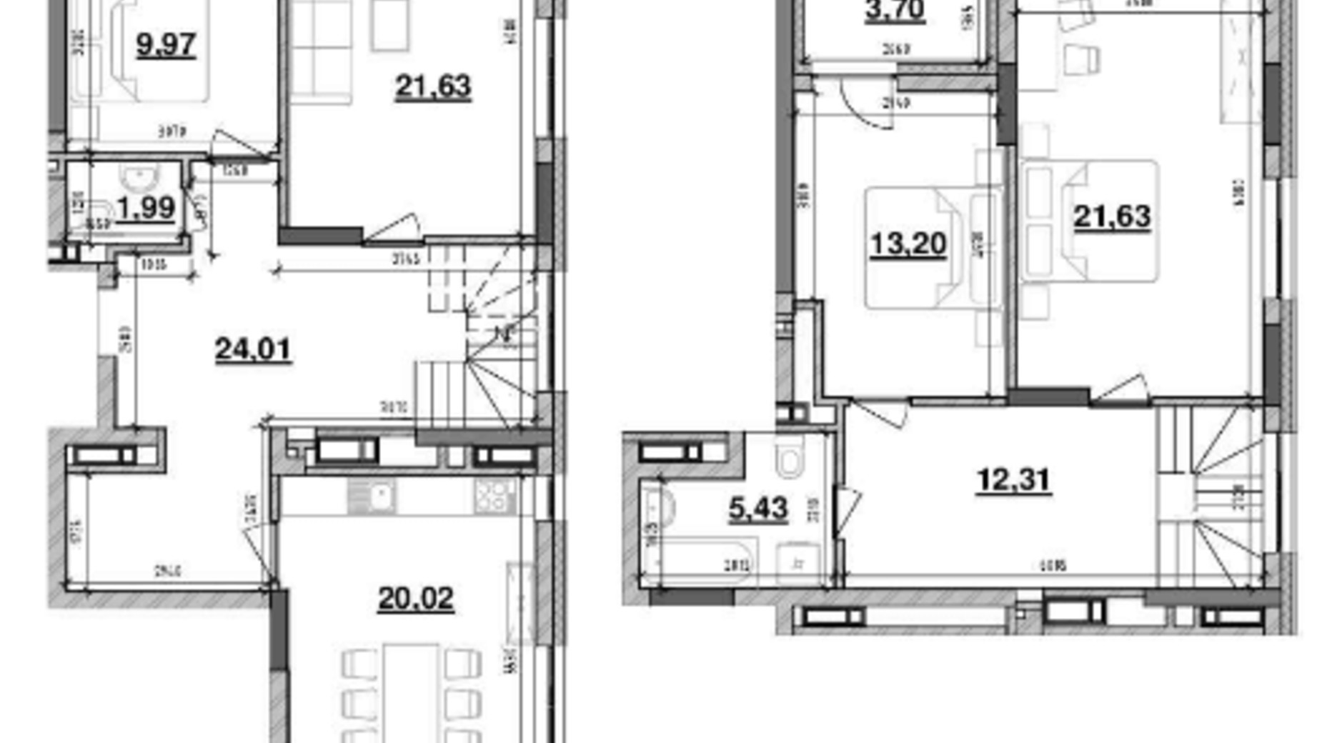 Планування багато­рівневої квартири в ЖК Львівська Площа 140.16 м², фото 212825