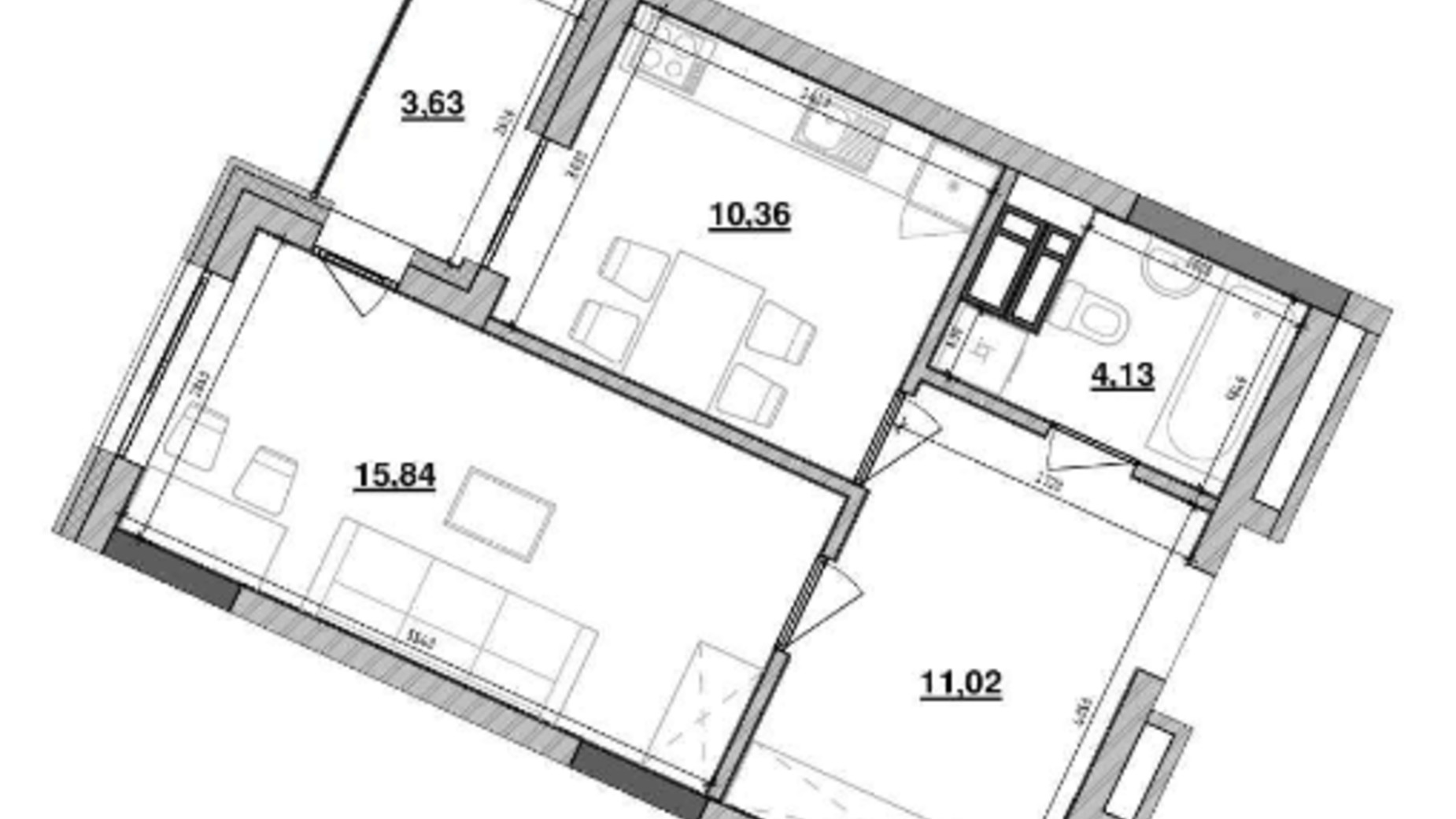 Планировка 1-комнатной квартиры в ЖК Львовская площадь 44.98 м², фото 212829