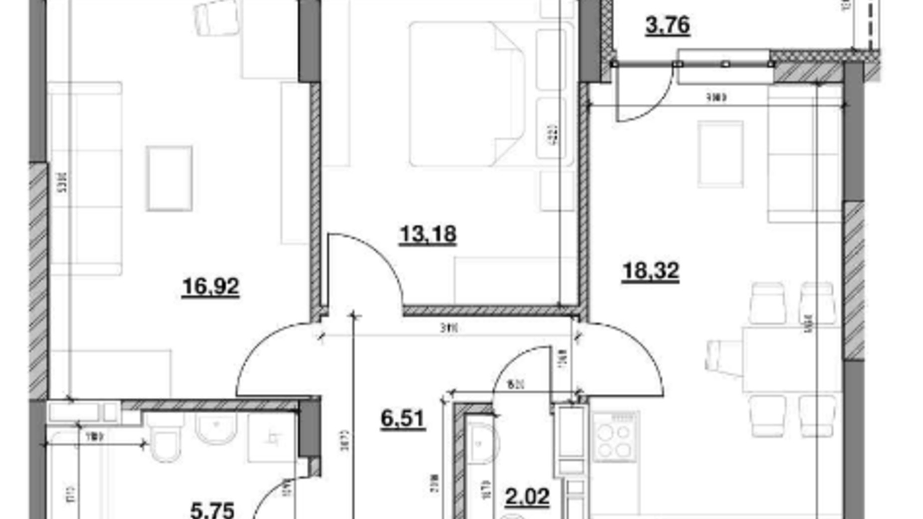 Планировка 2-комнатной квартиры в ЖК Ok'Land 66.46 м², фото 212847