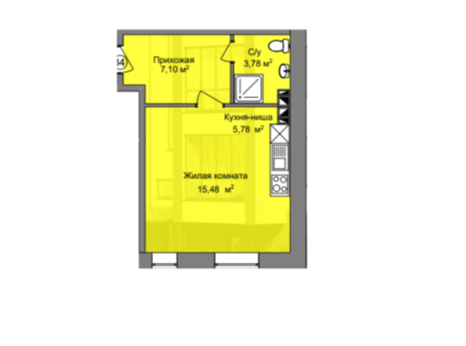 Планировка 1-комнатной квартиры в КД Березинский 27.6 м², фото 212888 Планировка 1-комнатной квартиры в КД Березинский 27.6 м², фото 212888