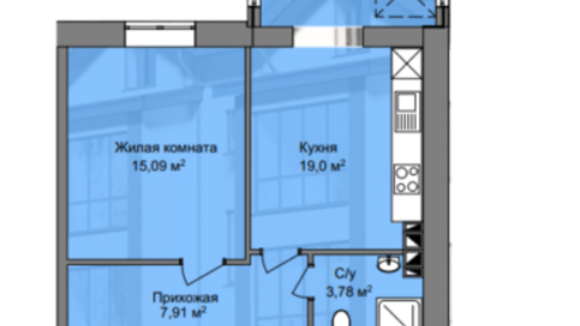 Планування 1-кімнатної квартири в КБ Березинський 45.78 м², фото 212892