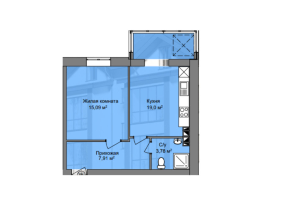 Планировка 1-комнатной квартиры в КД Березинский 45.78 м², фото 212892 Планировка 1-комнатной квартиры в КД Березинский 45.78 м², фото 212892