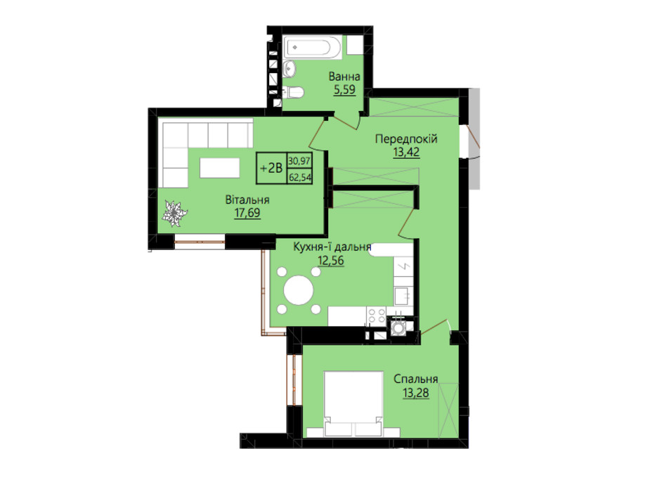 Планировка 2-комнатной квартиры в ЖК Prestige Hall 68 м², фото 213699 Планировка 2-комнатной квартиры в ЖК Prestige Hall 68 м², фото 213699