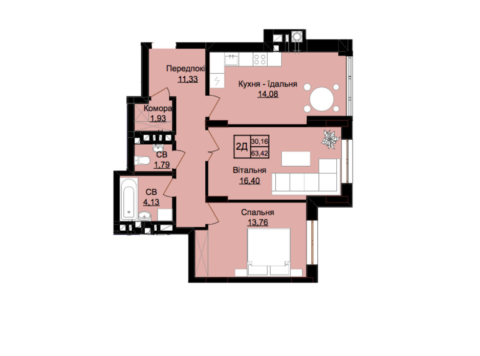 Планировка 2-комнатной квартиры в ЖК Prestige Hall 67 м², фото 213701 Планировка 2-комнатной квартиры в ЖК Prestige Hall 67 м², фото 213701