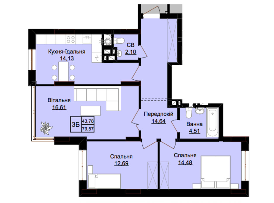 Планировка 3-комнатной квартиры в ЖК Prestige Hall 84 м², фото 213702 Планировка 3-комнатной квартиры в ЖК Prestige Hall 84 м², фото 213702