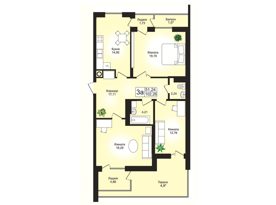 Планировка 3-комнатной квартиры в ЖК Prestige Hall 102.26 м², фото 213705 Планировка 3-комнатной квартиры в ЖК Prestige Hall 102.26 м², фото 213705