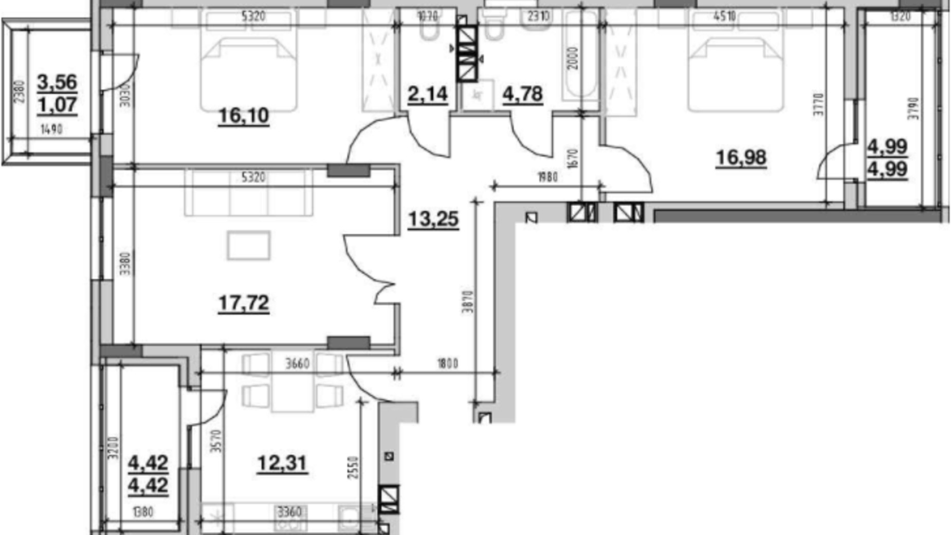 Планировка 3-комнатной квартиры в ЖК Риел Сити 93.76 м², фото 213971