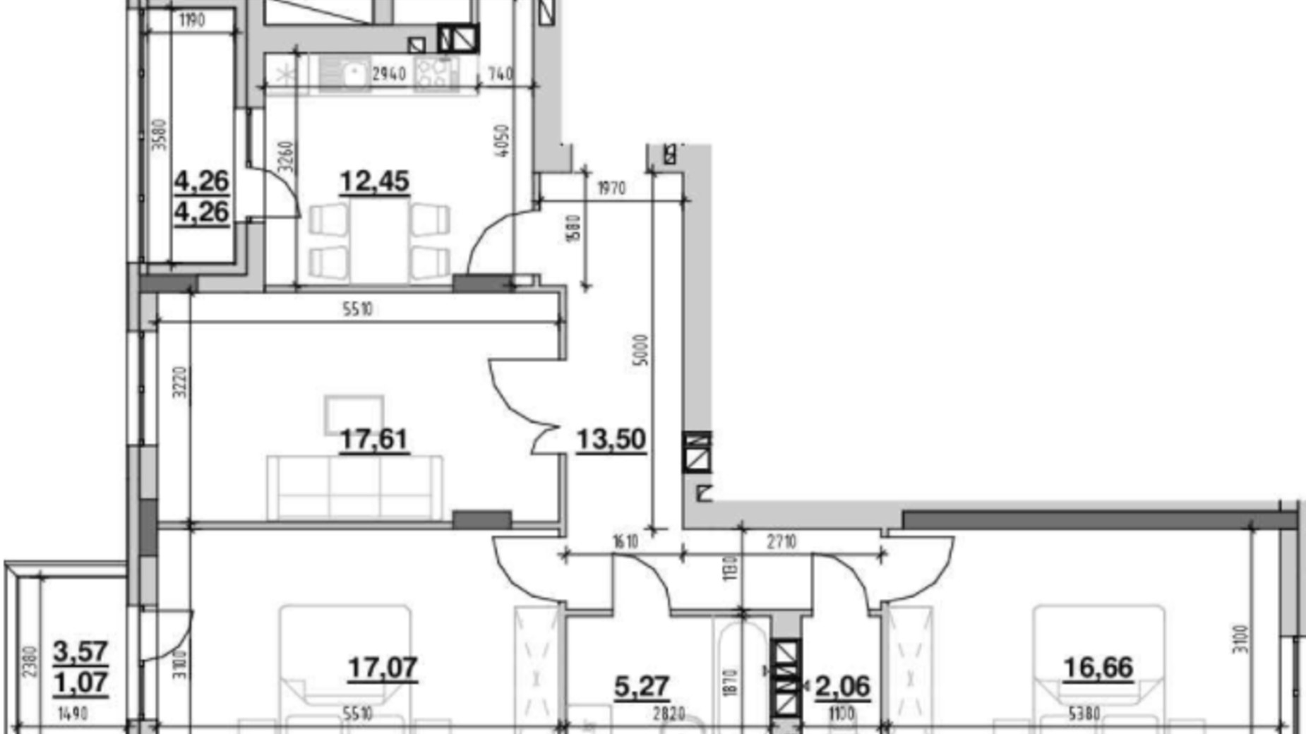 Планировка 3-комнатной квартиры в ЖК Риел Сити 90.17 м², фото 213972