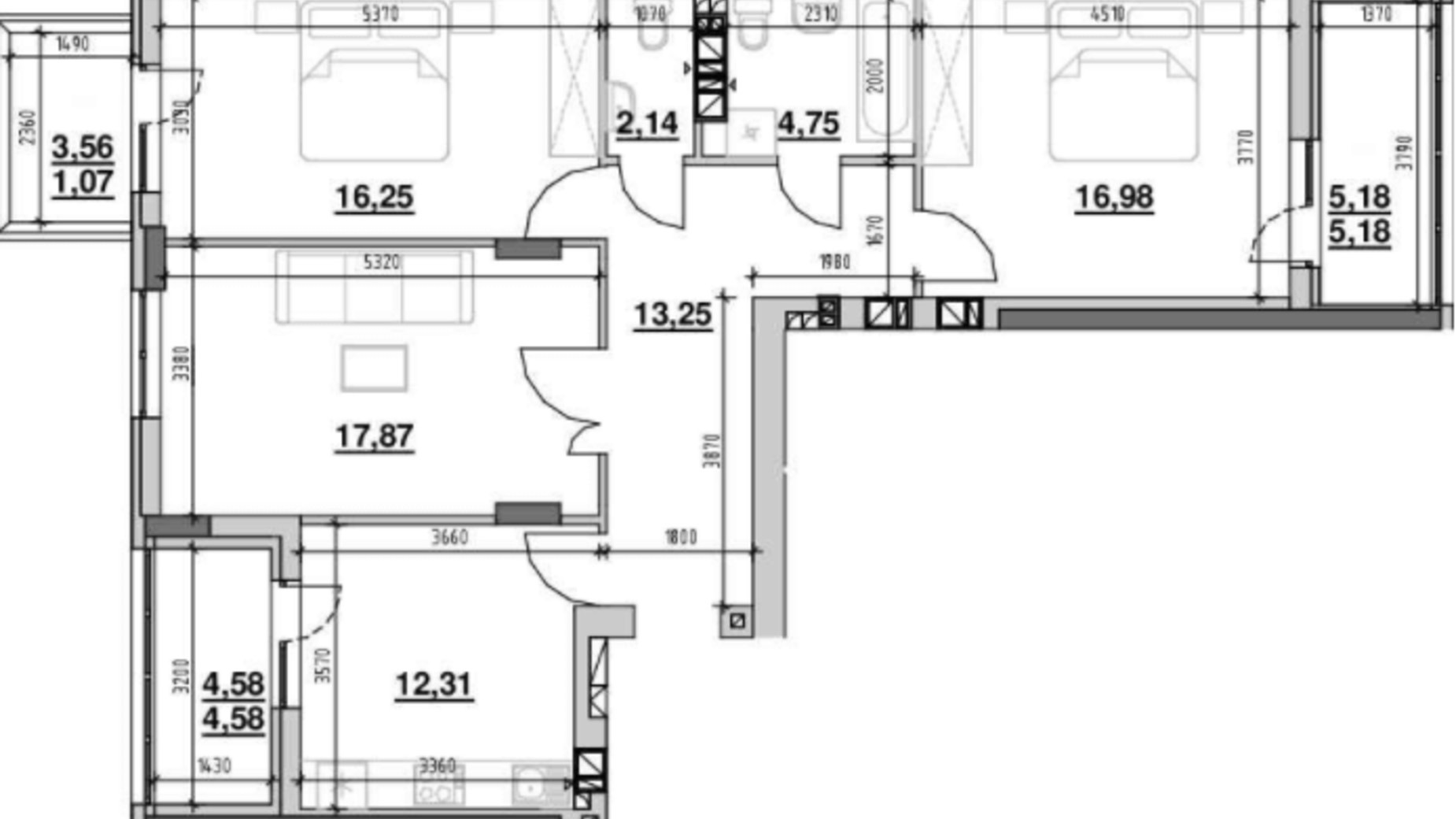 Планування 3-кімнатної квартири в ЖК Ріел Сіті 94.44 м², фото 214019