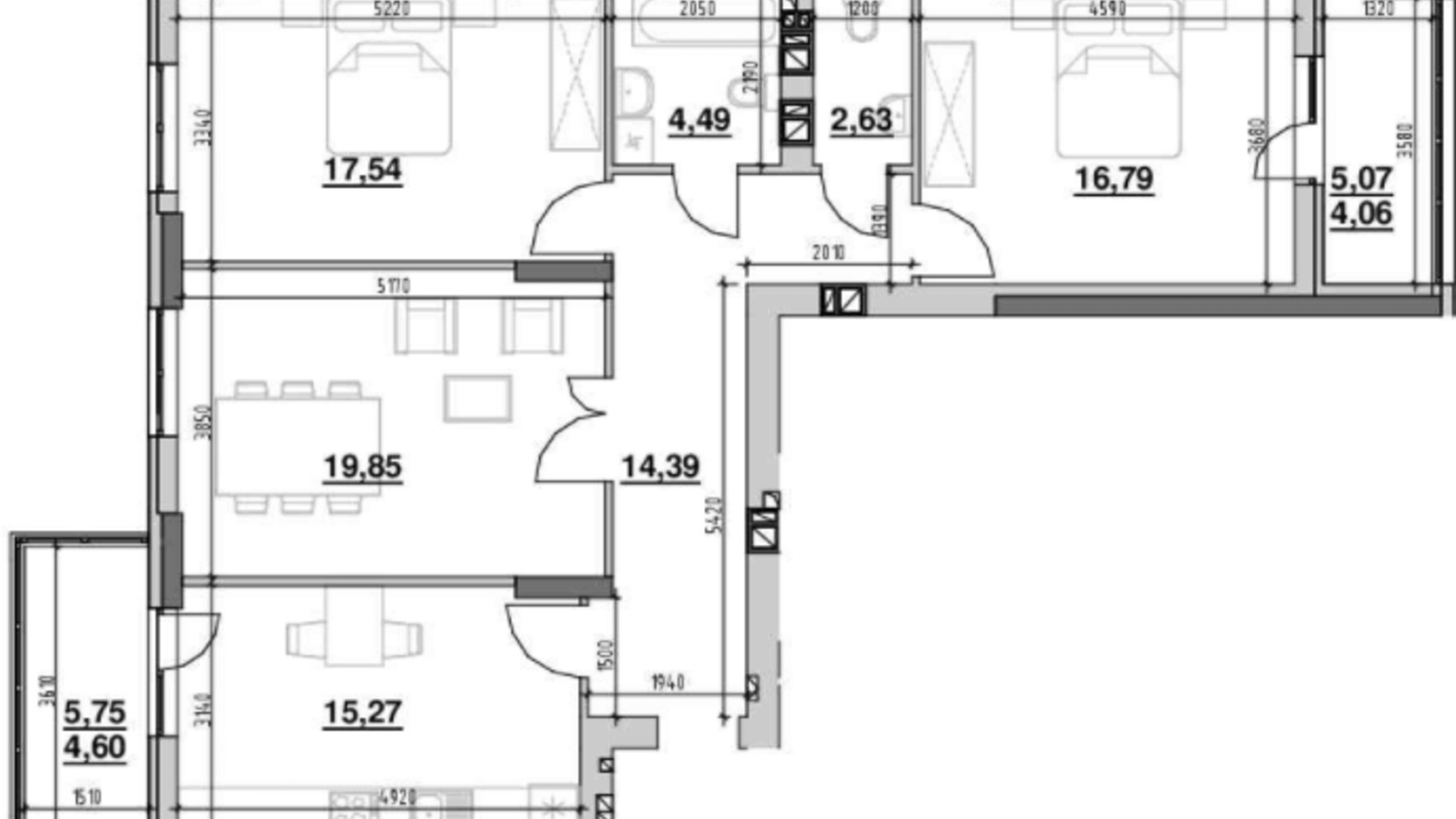 Планування 3-кімнатної квартири в ЖК Ріел Сіті 99.62 м², фото 214023