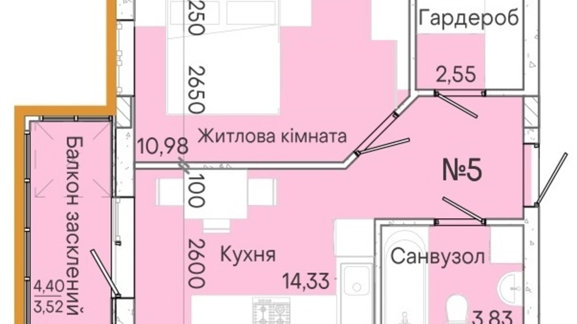 Планування 1-кімнатної квартири в ЖК Акварель 7 35.11 м², фото 214079