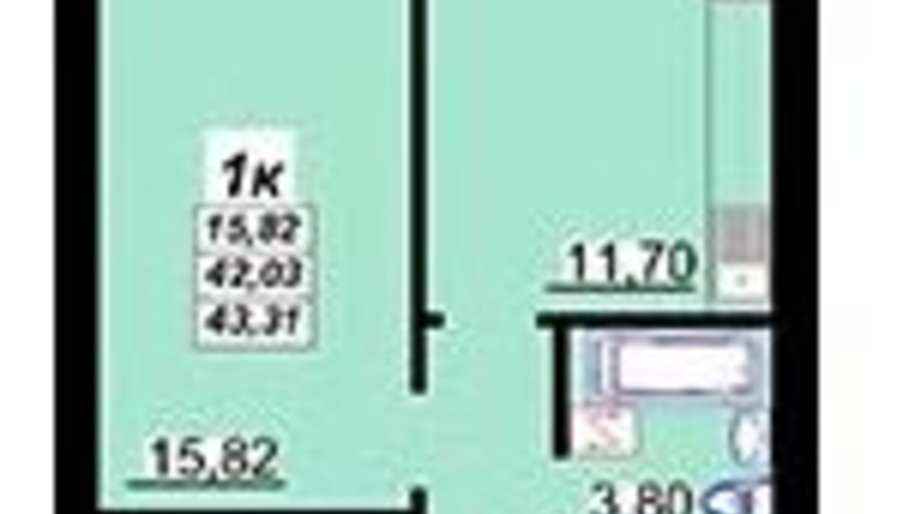 Планировка 1-комнатной квартиры в ЖК Лазурный 43.31 м², фото 214119