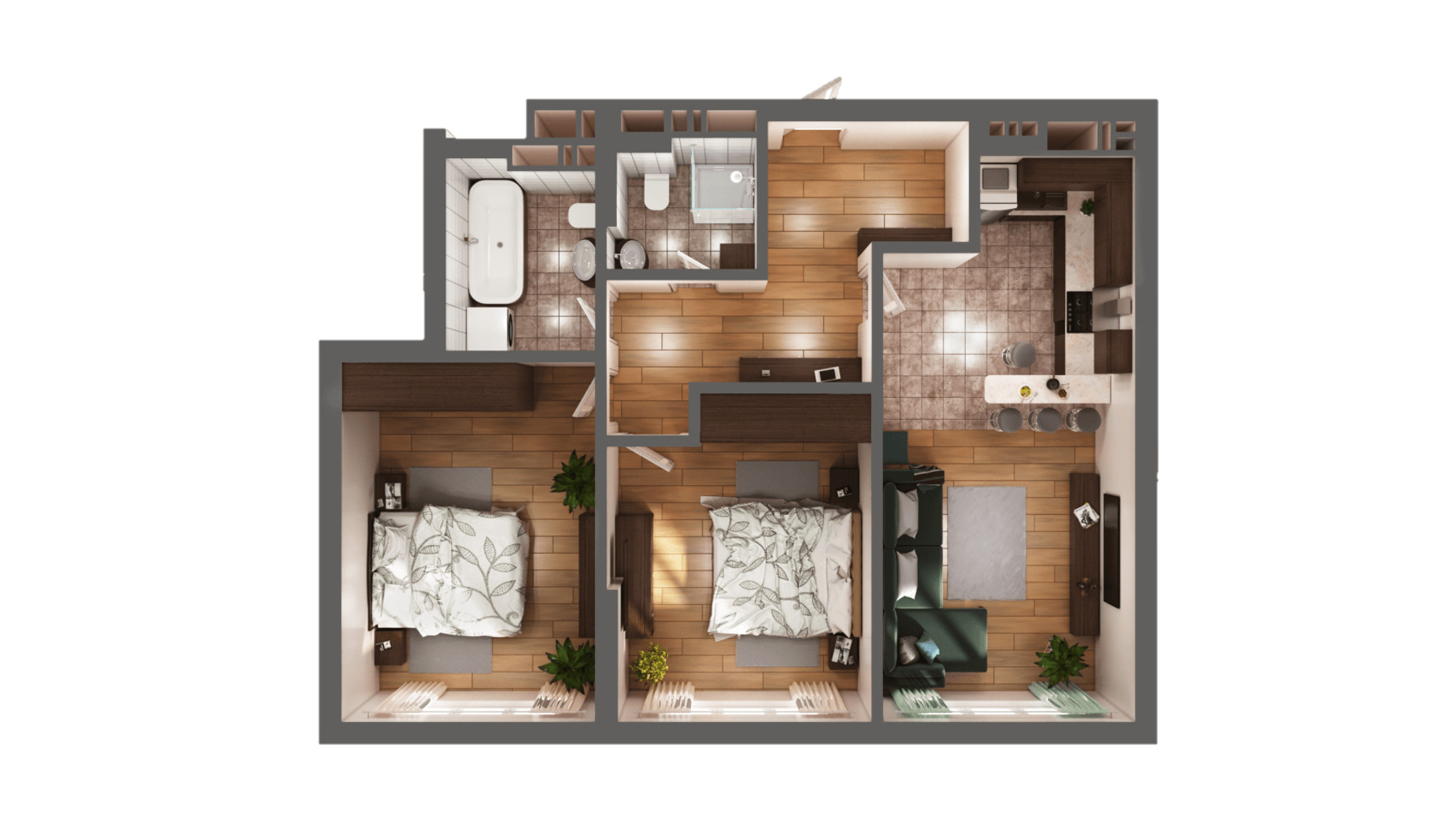 Планування 2-кімнатної квартири в ЖК Greenville Park 73.5 м², фото 214275