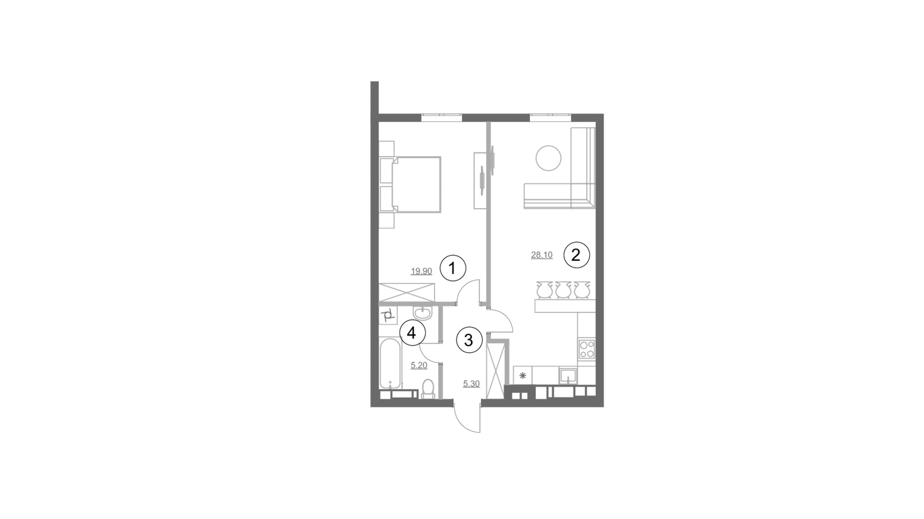 Планування 1-кімнатної квартири в ЖК Greenville Park 58.5 м², фото 214306