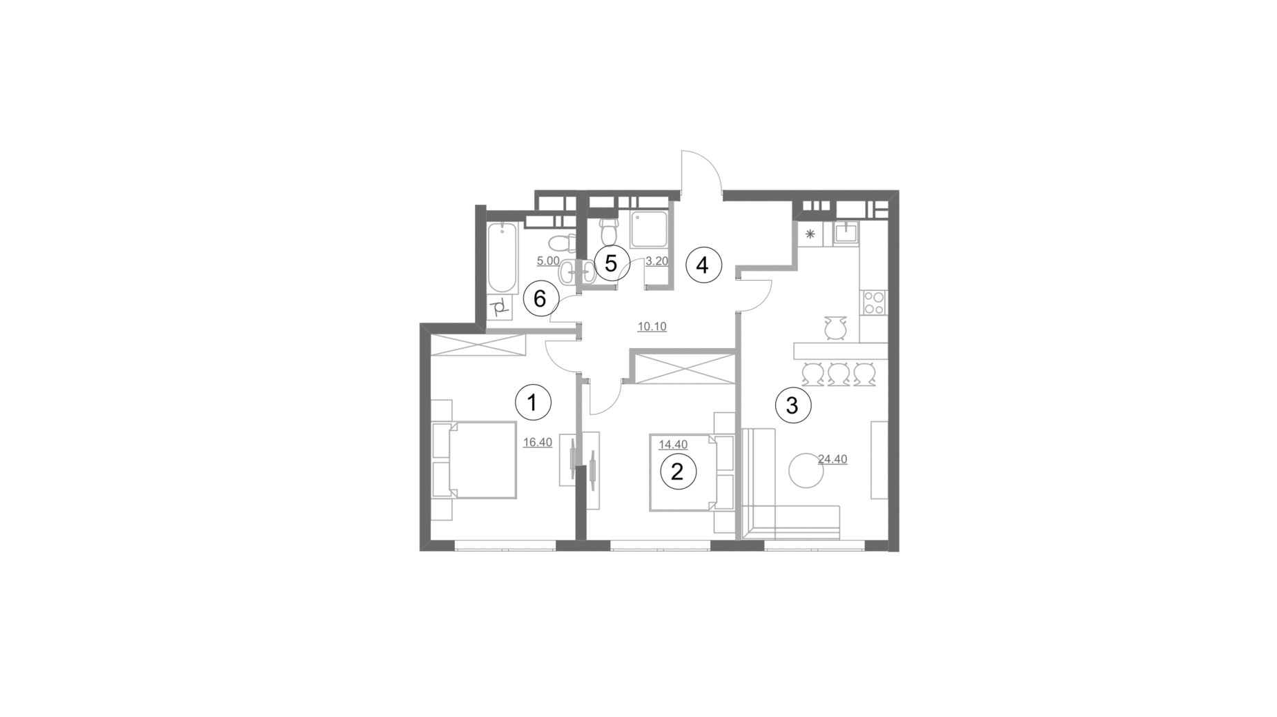 Планировка 2-комнатной квартиры в ЖК Greenville Park 76.2 м², фото 214307