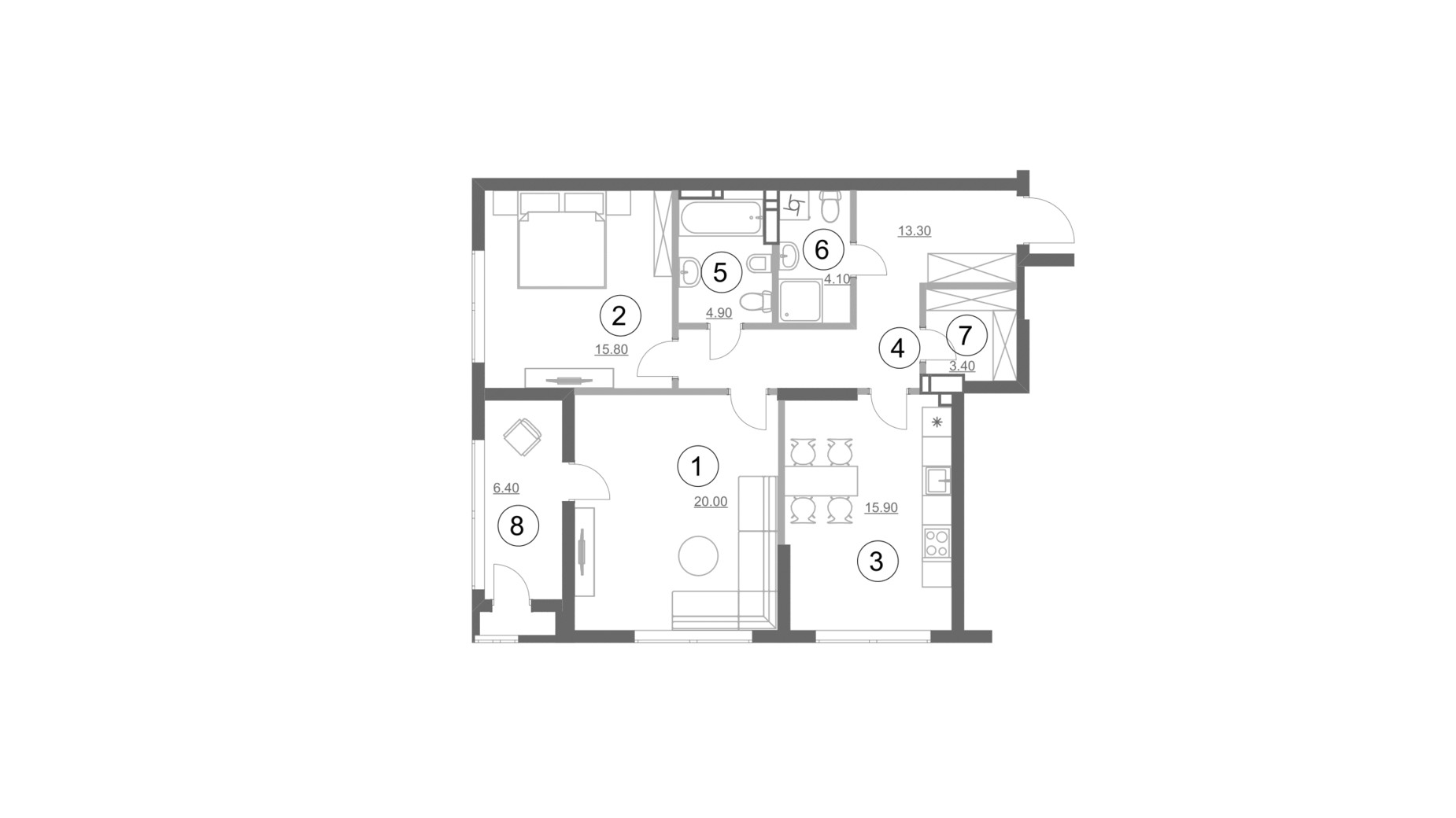 Планування 2-кімнатної квартири в ЖК Greenville Park 86.3 м², фото 214310