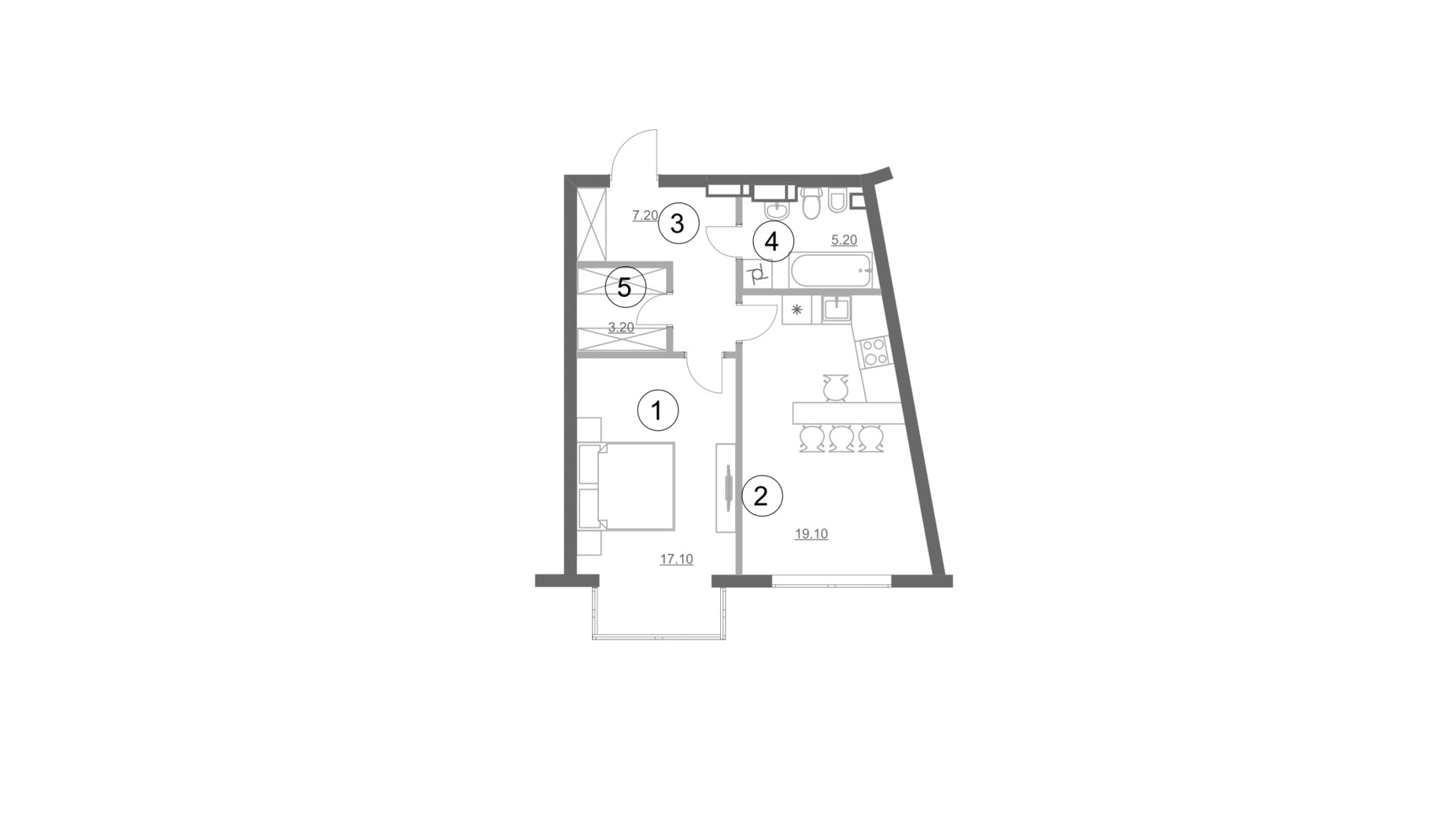 Планировка 1-комнатной квартиры в ЖК Greenville Park 51.8 м², фото 214311