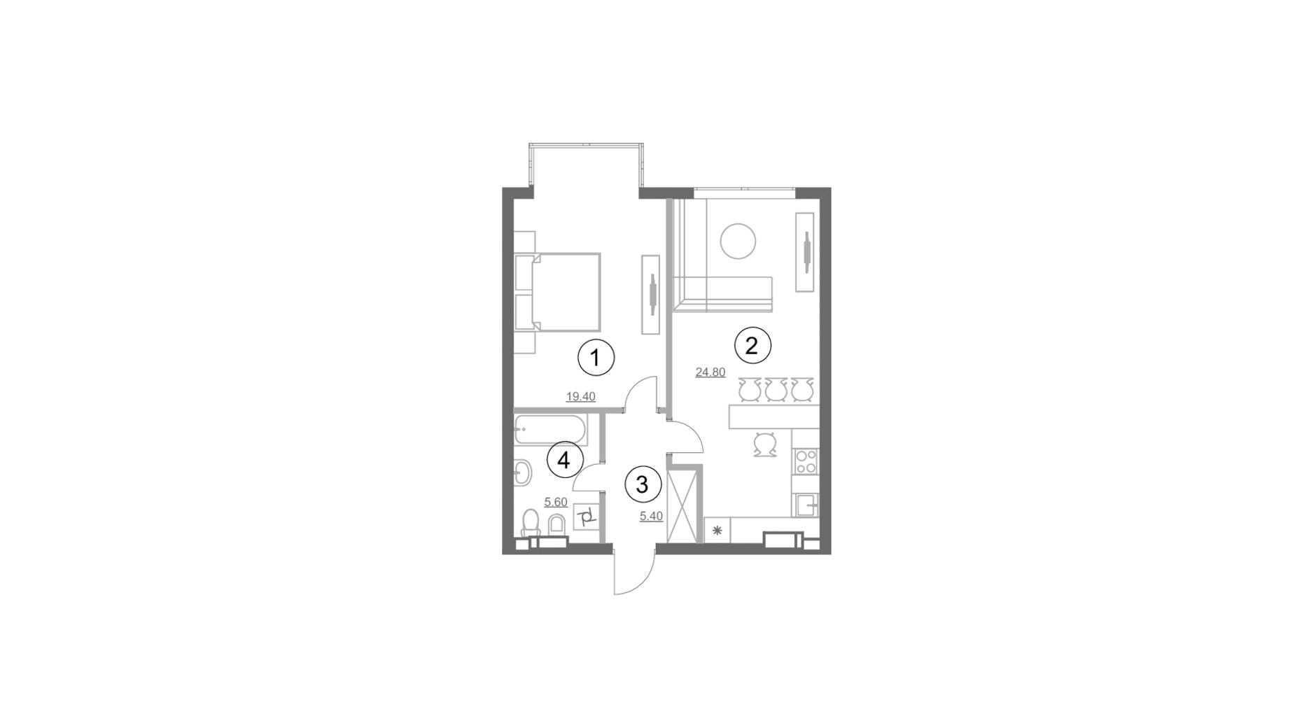 Планування 1-кімнатної квартири в ЖК Greenville Park 55.2 м², фото 214323