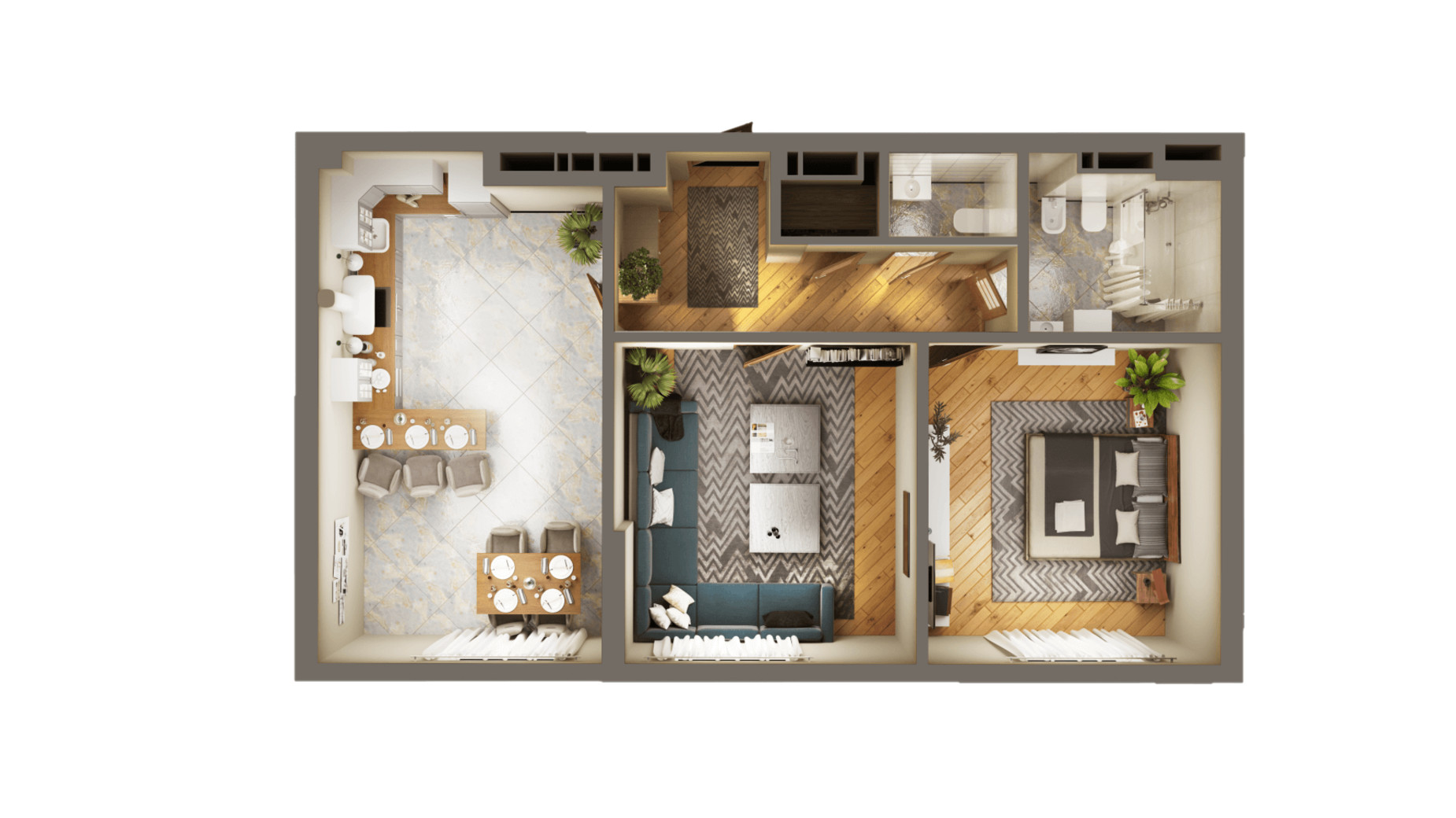 Планировка 2-комнатной квартиры в ЖК Greenville Park 68 м², фото 214328