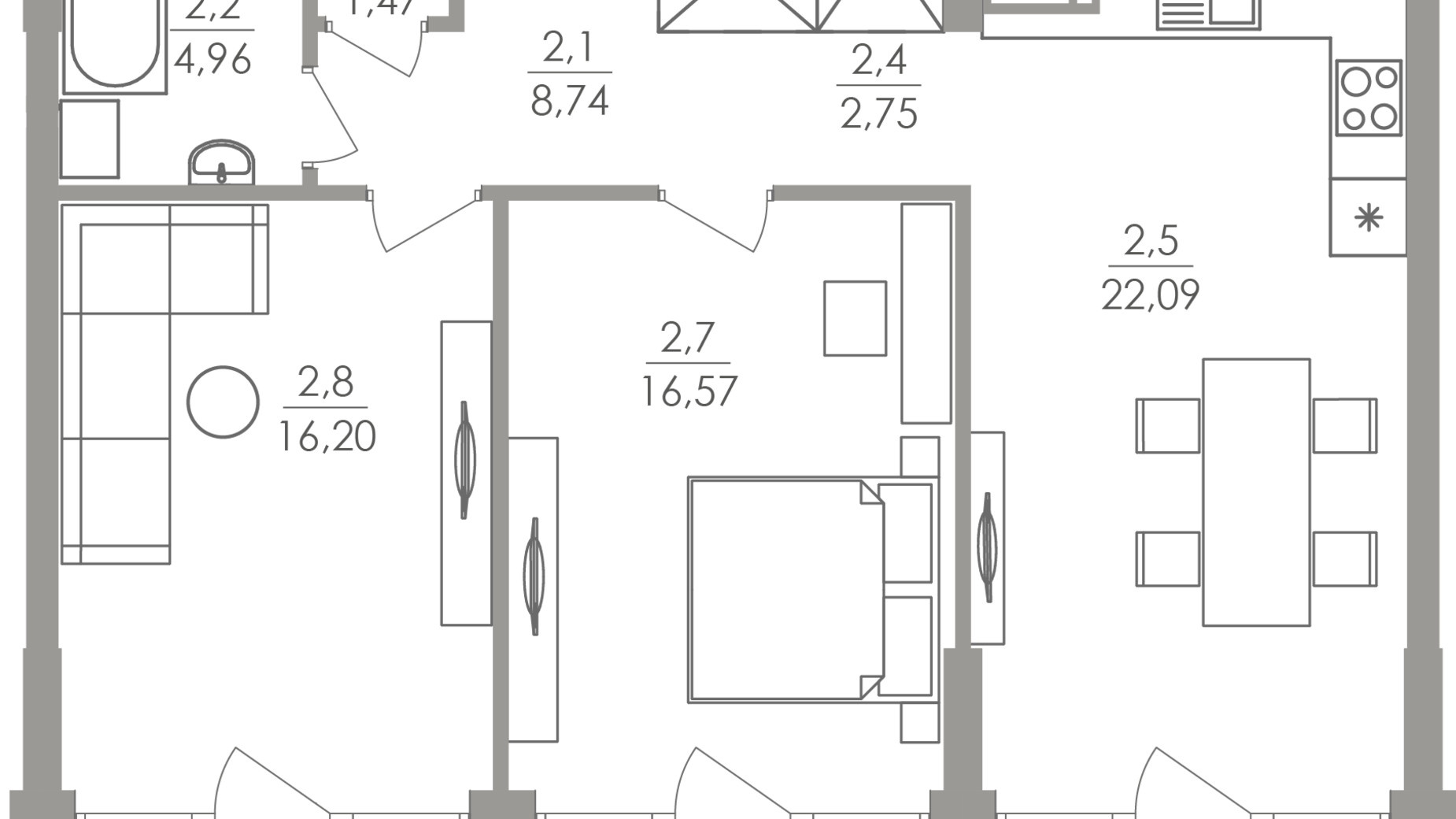 Планировка 2-комнатной квартиры в ЖК Greenville на Печерске 77.5 м², фото 214405