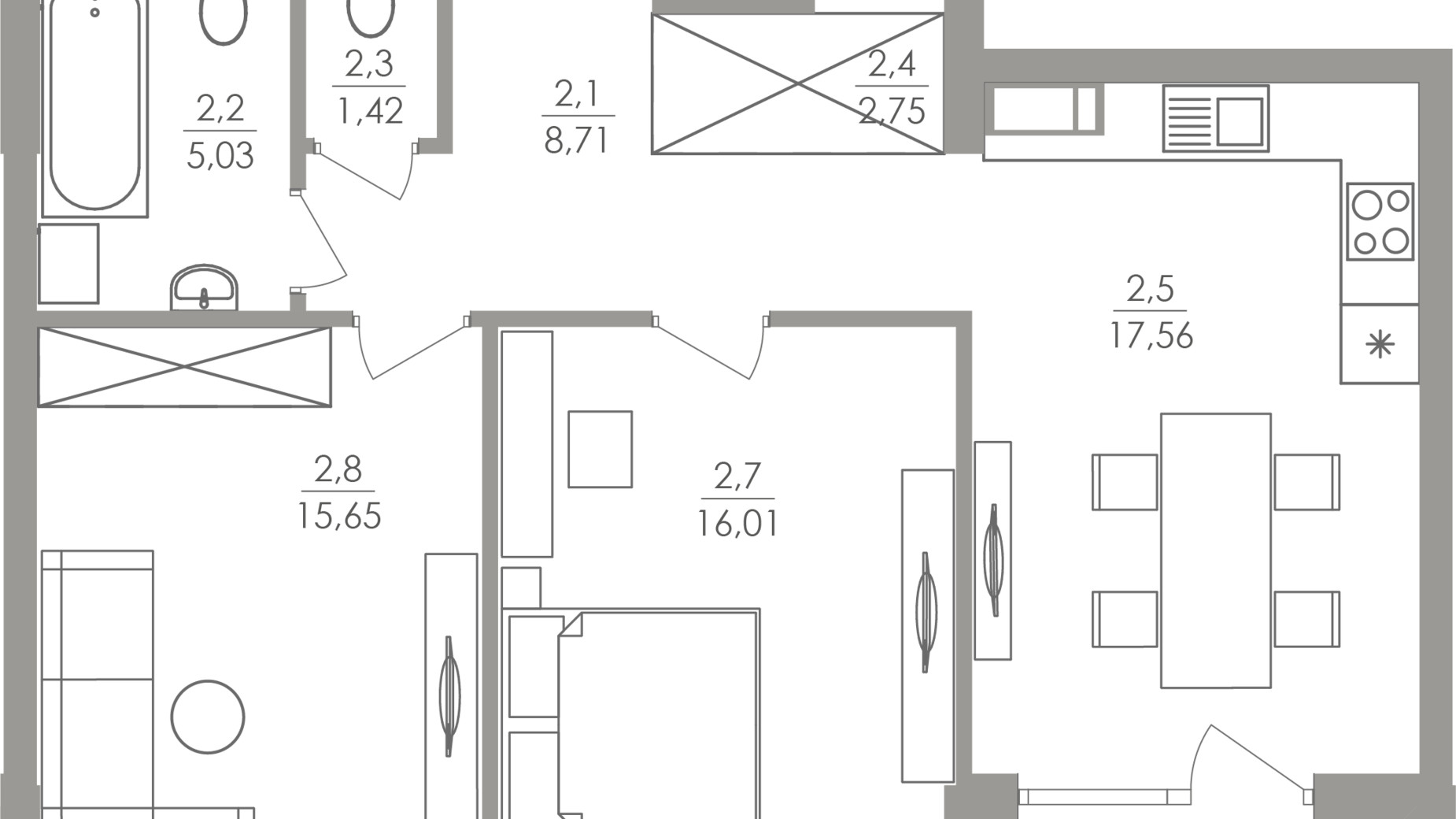 Планировка 2-комнатной квартиры в ЖК Greenville на Печерске 67.3 м², фото 214410