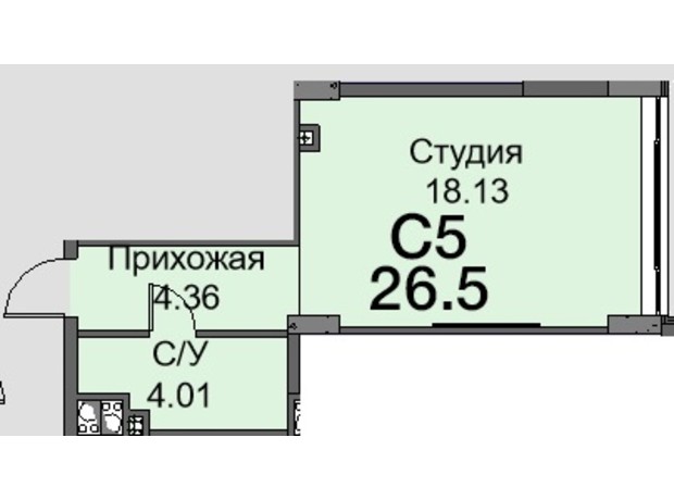ЖК Новая Европа: планировка 1-комнатной квартиры 27 м²