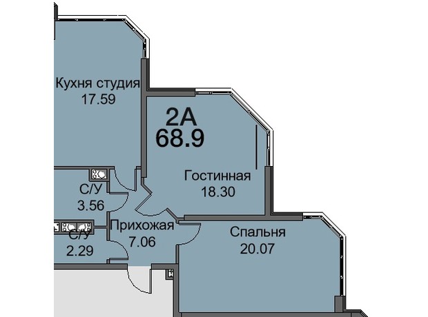 ЖК Новая Европа: планировка 2-комнатной квартиры 69.9 м²