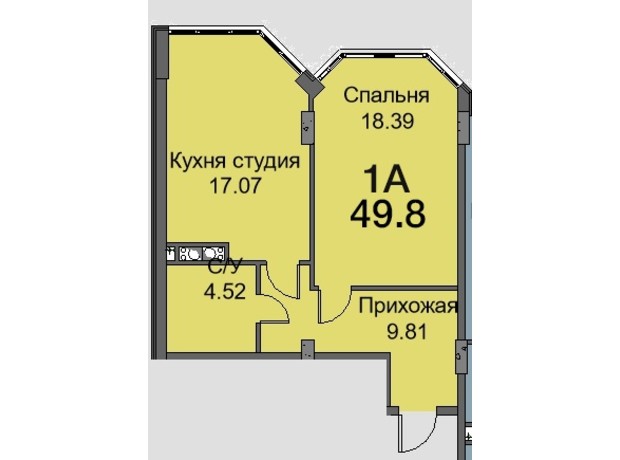 ЖК Нова Європа: планування 1-кімнатної квартири 50.3 м²
