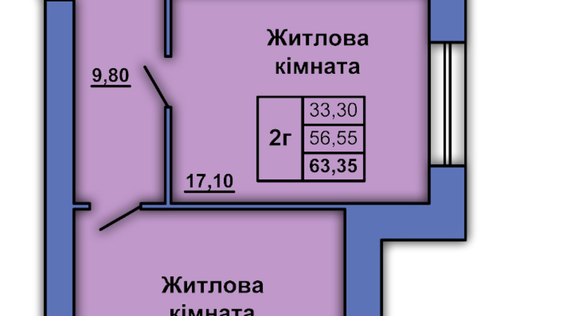 Планування 2-кімнатної квартири в ЖК вул. Олександра Оксанченка (Степового Фронту), 20 63.35 м², фото 214626