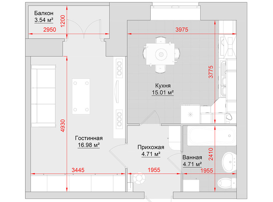 Планування 1-кімнатної квартири в ЖК по вул. Троїцька, 74 45 м², фото 214674 Планування 1-кімнатної квартири в ЖК по вул. Троїцька, 74 45 м², фото 214674