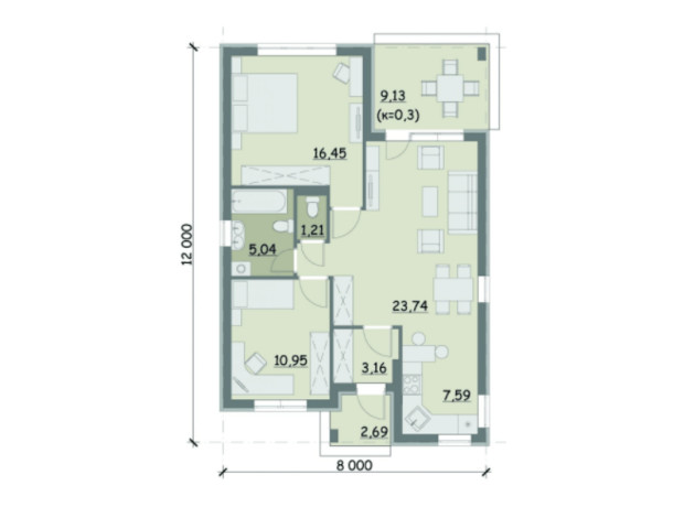 Коттеджный городок Счастливый Хуторок: планировка 3-комнатной квартиры 71.7 м²