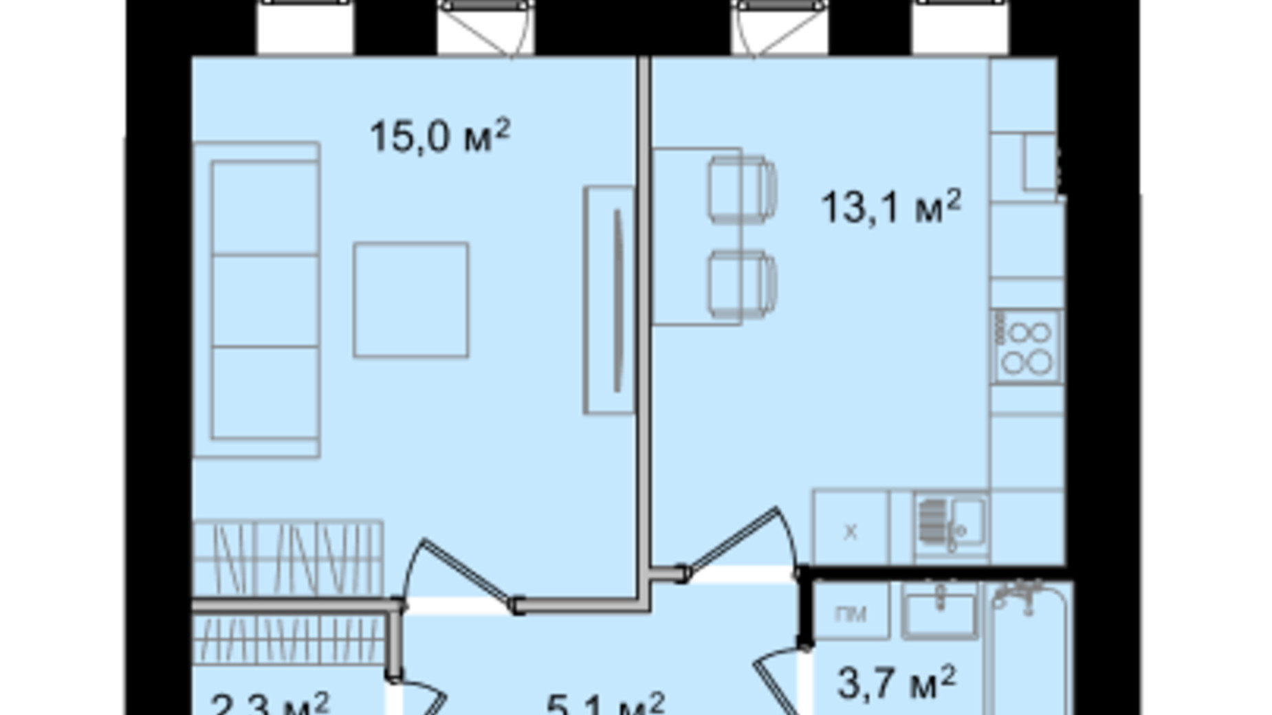 Планировка 1-комнатной квартиры в ЖК Barbara 43.7 м², фото 214801